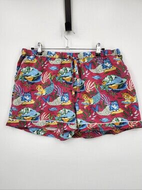 Printfresh Pink Tropical Mermaid Cat Lounge Shorts Sz XL